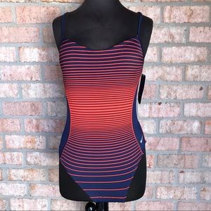 Nike Navy Orange Striped Swimsuit- Size 14
